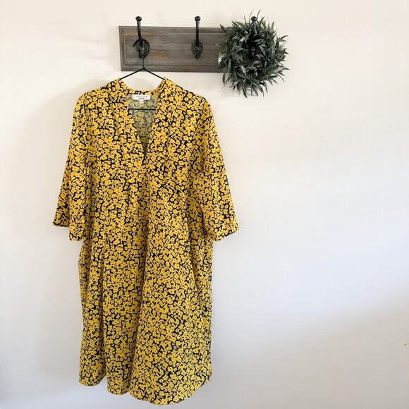 Derek Lam Yellow Floral Scarf Neck Dress EU 54/US XXL - Picture 1 of 6